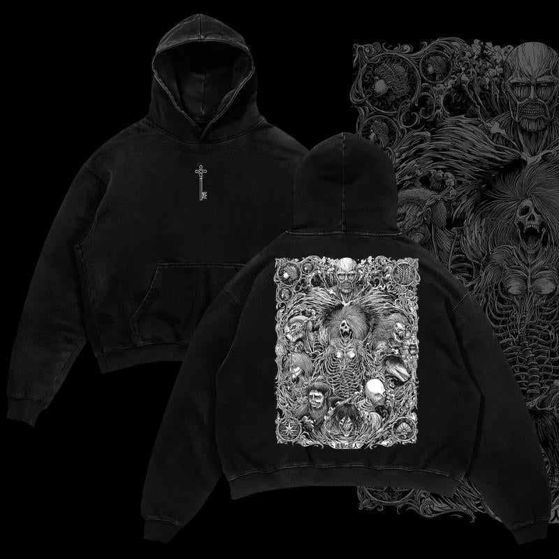 Attack on Titan "The Key" Hoodie Vintage Unisex Oversize Anime Manga Washed Heavyweight Cotton Hoodie , Anime Merch, Anime Fan