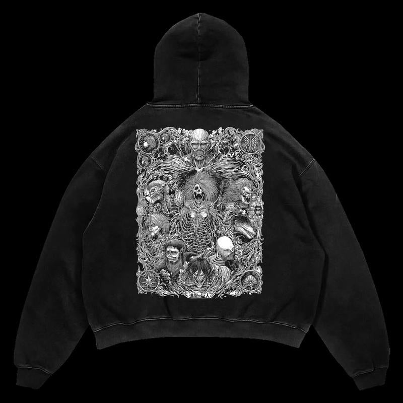 Attack on Titan "The Key" Hoodie Vintage Unisex Oversize Anime Manga Washed Heavyweight Cotton Hoodie , Anime Merch, Anime Fan