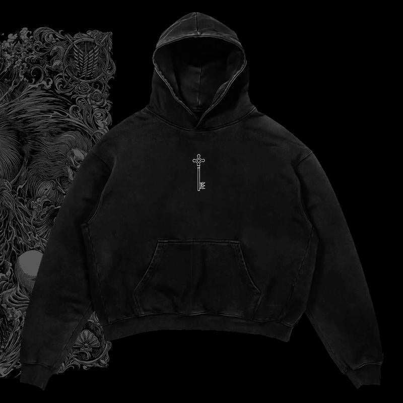 Attack on Titan "The Key" Hoodie Vintage Unisex Oversize Anime Manga Washed Heavyweight Cotton Hoodie , Anime Merch, Anime Fan
